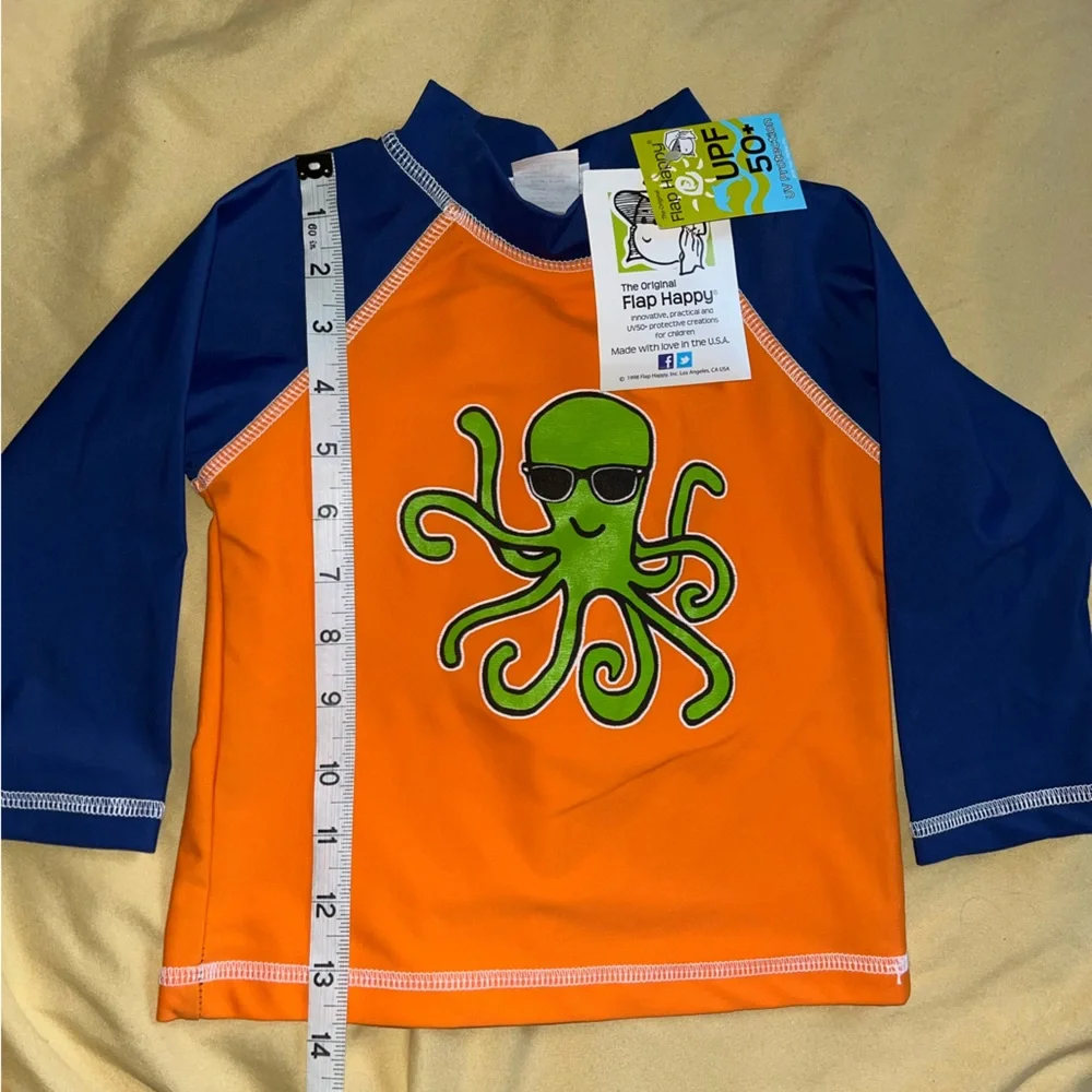 Flap Happy Kids UV 50 NWT Octopus Graphic Rash Guard Swim Top Size 2